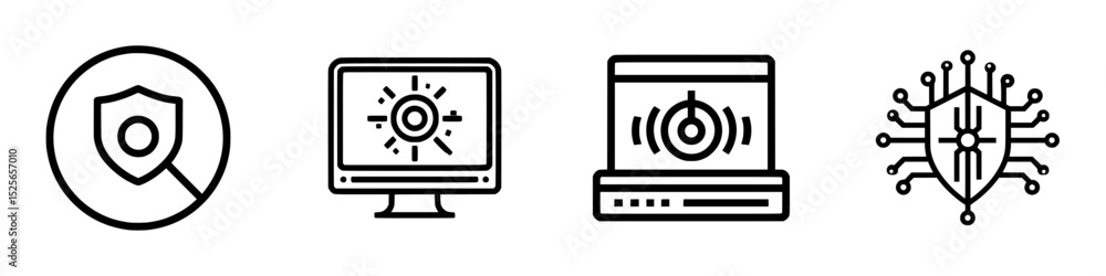 Poster collection of cybersecurity icon set featuring various security symbols representing digital protect