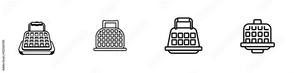 Poster set of four minimalistic icons representing various types of containers or boxes for organizing item