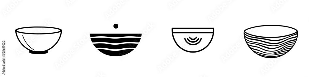 Poster icon set featuring different bowl designs showcasing various shapes and patterns in a minimalist sty
