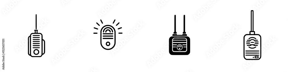 Poster icon set featuring communication devices commonly used in various settings, showcasing design simpli