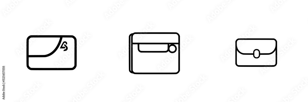 Poster icon set features three minimalist wallet designs suitable for digital applications and user interfa