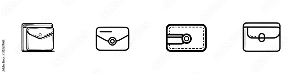 Poster icon set featuring various styles of wallets in a minimalist design for digital and print use