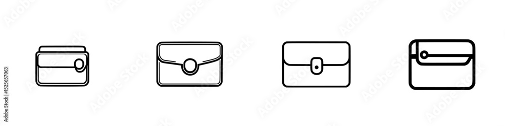 Poster collection of minimalist icon designs representing various wallet styles and cardholder options for 