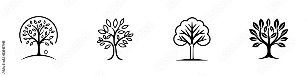 Poster various tree icons showcasing different styles and designs suitable for nature-themed projects and b