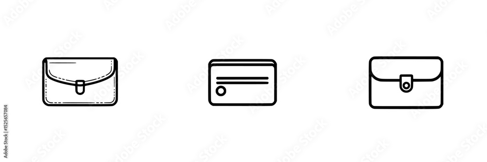 Poster icon set featuring various wallet and card designs for digital applications and graphic projects