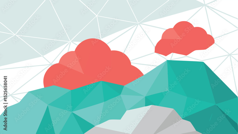 Poster abstract landscape design with mountains and clouds in a geometric low poly style