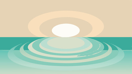 Obraz premium Abstract ocean waves and sun minimalist design with transparent background