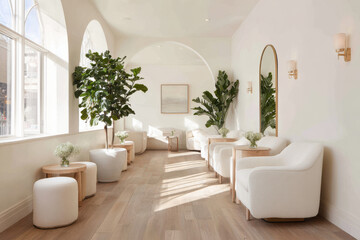 Fototapeta premium bright minimalist hair salon featuring clean lines and serene atmosphere