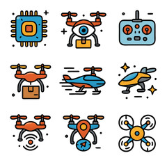 Futuristic quadcopter drones and remote control for tech concepts, science fiction designs, drone enthusiasts, and futuristic innovation projects.