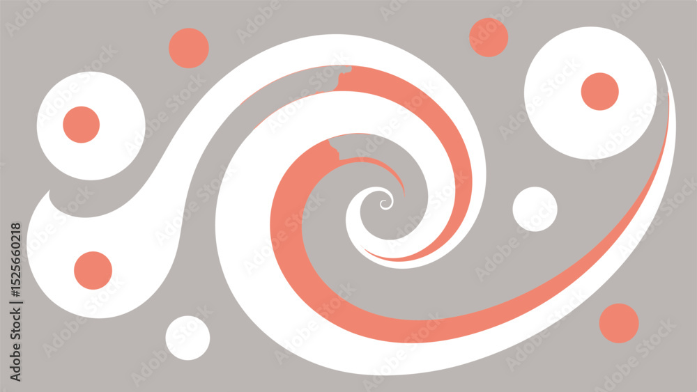 Poster abstract spiral design with floating circle elements in minimalist style