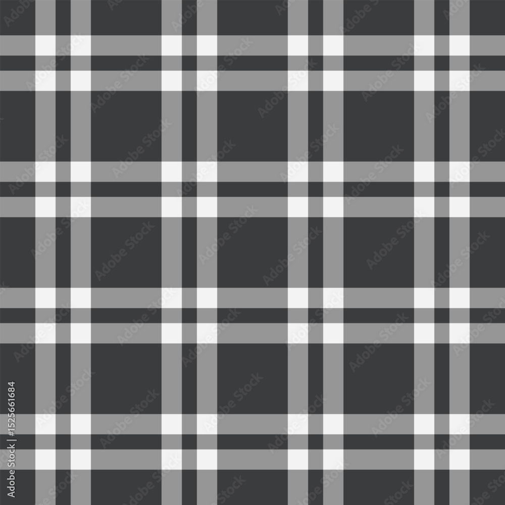 Poster Monochrome plaid pattern with horizontal vertical lines creating classic checks. Use for backgrounds, textiles, design layouts. Versatile texture.