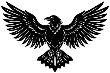 Fototapeta premium Raven with Wings Extended Vector Silhouette on White Background