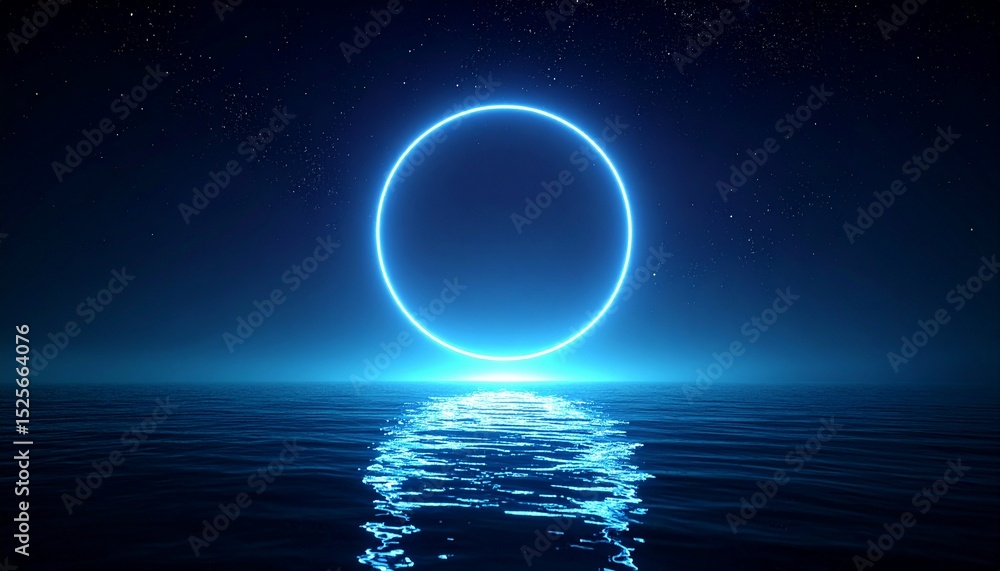 Aufkleber a captivating neon ring hovering over water, creating a mesmerizing reflection. the scene evokes a s