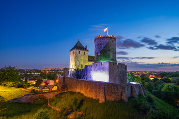 Bedzin Castle at night. Poland