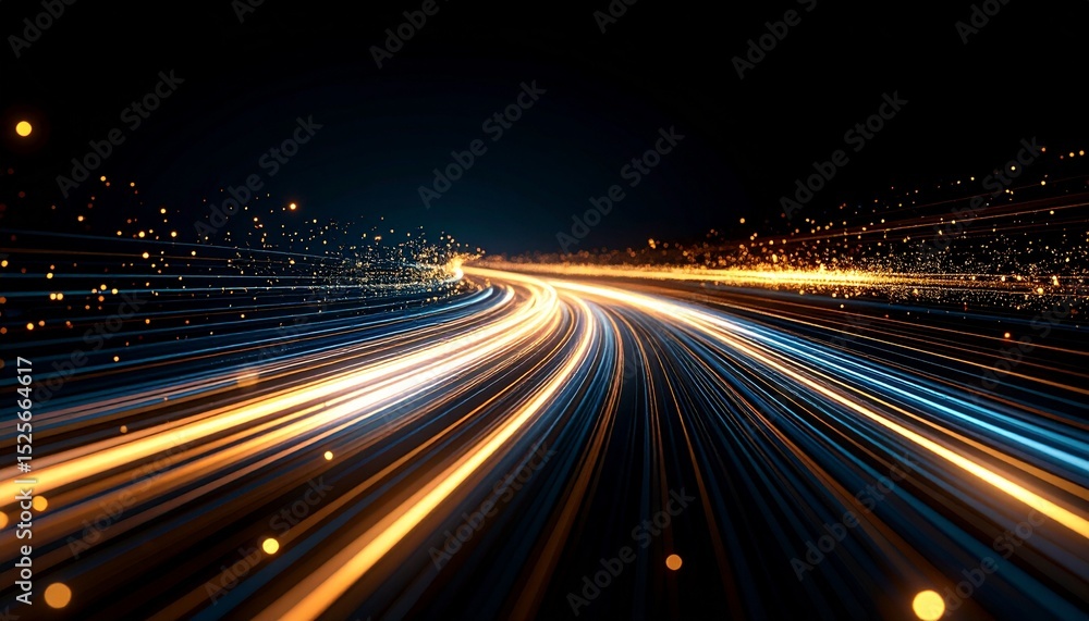 Poster a dynamic perspective of an illuminated road with streaks of light creating a sense of speed and pro