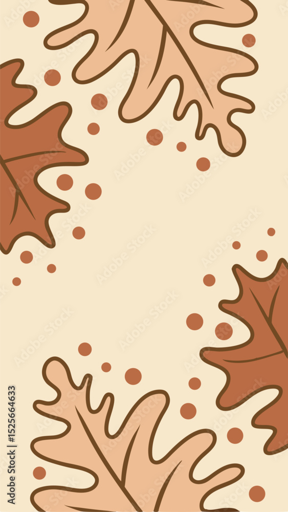 Poster decorative autumn oak leaves and dots pattern on a beige background with transparency
