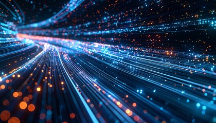 Fototapeta premium Abstract visualization of data stream in cyberspace, showing blue and orange light trails