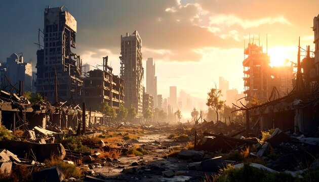 Desolate cityscape at sunset