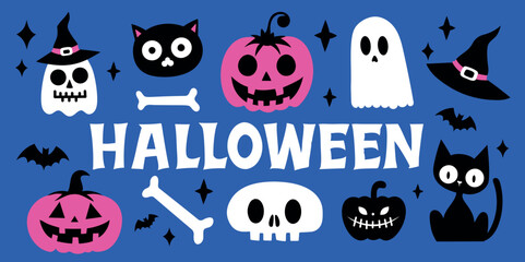 Prepare for a spooky celebration with Halloween decorations like pumpkins, ghosts, and bats