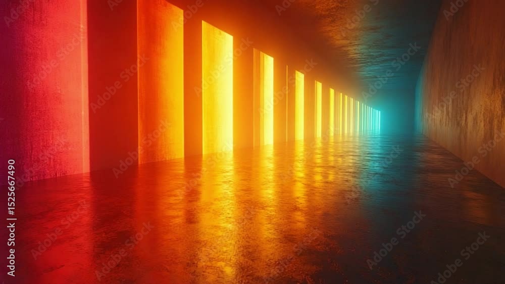 Poster light corridor of colors: an abstract perspective of a brightly illuminated corridor, featuring a sp