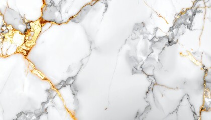 Naklejka premium Elegant white marble surface with intricate gray and gold veining suitable for luxury interior decor and upscale design elements showcasing natural stone texture and high-end aesthetic