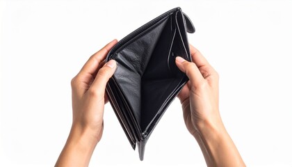 Empty wallet held by a person's hands, signifying financial emptiness or debt