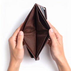 Empty wallet in hands. Showing the concept of being broke or having no money.