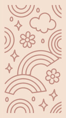 Abstract boho rainbow and flower design seamless pattern on white background