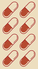 Illustrative design of eight pill capsules in a minimalist flat medical aesthetic