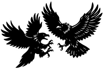 Obraz premium Eagles Fighting Mid Air Silhouette