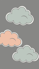 Fototapeta premium Stylized clouds in pastel colors with white outlines on transparent background