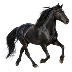 Glossy Black Stallion Running Side Profile, Hyper-Realistic Studio Shot