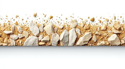 A top-down view of crushed light beige and tan rocks and gravel.