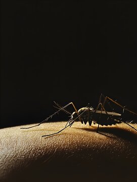 Photo of a mosquito on human skin, highlighting health concerns and insect-borne disease prevention