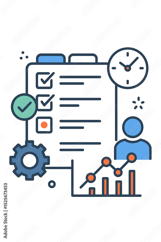Poster task management and business productivity icon. concept for project planning, workflow optimization,