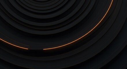 Abstract Black Concentric Circles Background with Golden Outline - Modern Geometric Design