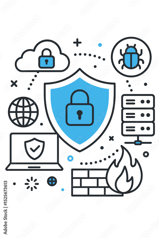 Aufkleber cybersecurity technology concept illustration. digital data protection, internet network security wi