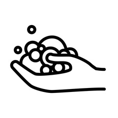 Hand with Soap Bubbles icon. Hand washing, germ prevention, hygiene, disinfecting, cleanliness, health, wellness, and personal care concepts. Black and white vector. Editable line weight SVG.