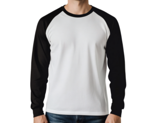 High-Quality White Raglan Shirt Mockup with Black Elastic Cuff Long Sleeve Design Template for Apparel