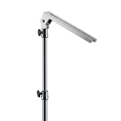 modern industrial-grade lamp riser, polished unbranded metal, sleek minimalist design, geometric contours. slightly high-angle shot against an infinite seamless transparent studio background with