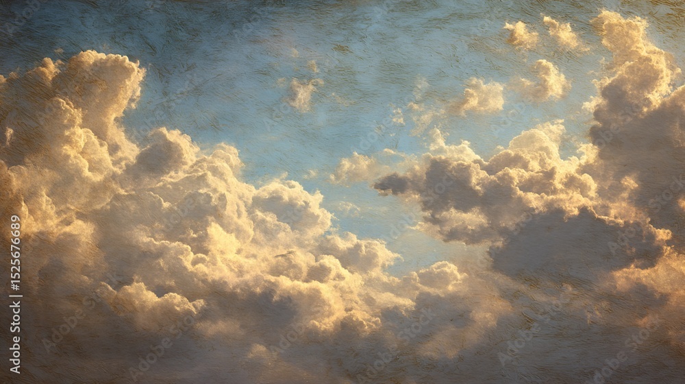 Poster digital image of cumulus clouds with textured sky