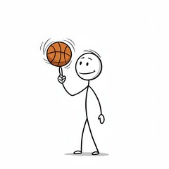Fototapeta premium Stick Figure Balancing Basketball on Finger, Smiling with Confid