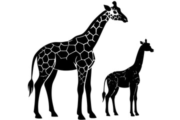Naklejka premium Baby Giraffe with Mother Vector Silhouette