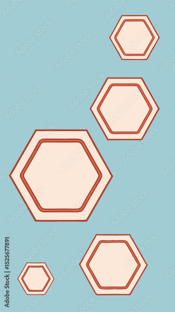 Poster abstract composition with hexagon shapes in a pastel color palette with transparency