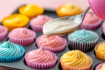 Colourful cupcakes on the tray