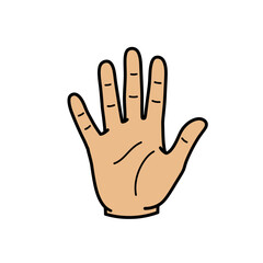 Human palm, hand vector icon design with stroke line. Front side hand vector, silhouette.