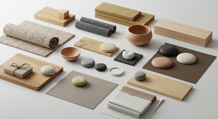 Natural materials composition, objects arrangement, neutral tone
