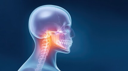 Temporomandibular joint pain with transparent skull anatomy and visible inflammation