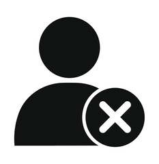 Obraz premium Simple pictogram icon: A person symbol overlaid with a red 'X' mark. Represents deleting a user, removing an account, or cancelling a profile. Concept for user management, termination