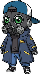 Chibi Robot in Streetwear with Gas Mask Illustration